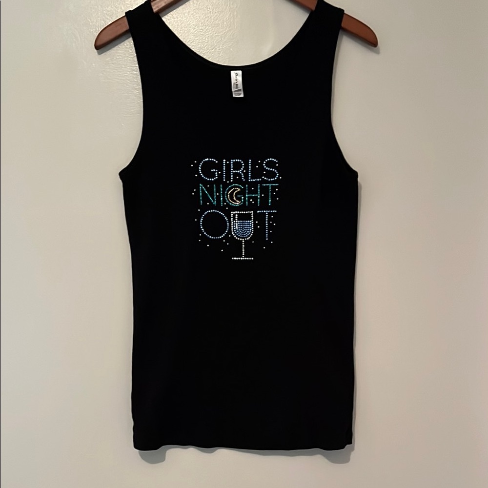 Tank Top “Girls’s Night Out” with Bedazzled Accents Large Black Sleeveless shirt